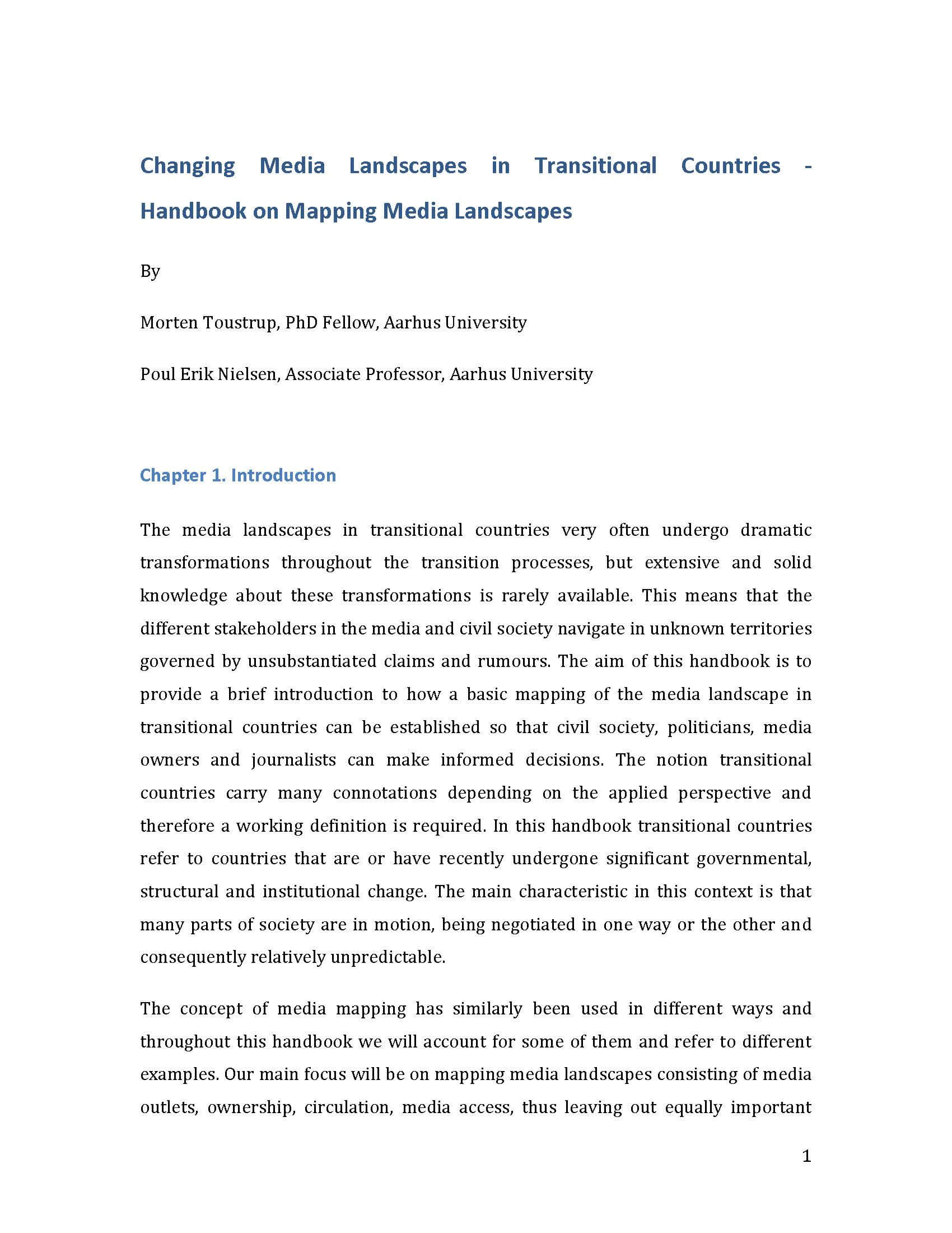 Changing media landscapes in transitional countries – handbook on mapping media landscapes