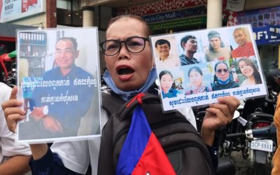 A woman in Cambodia protesting