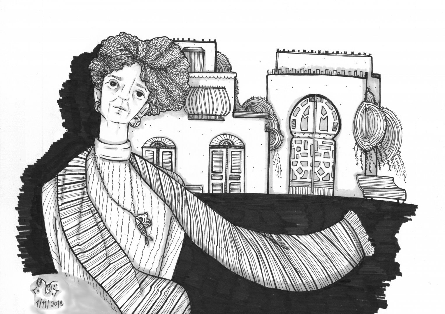 Pen illustration of Sophie Bassis