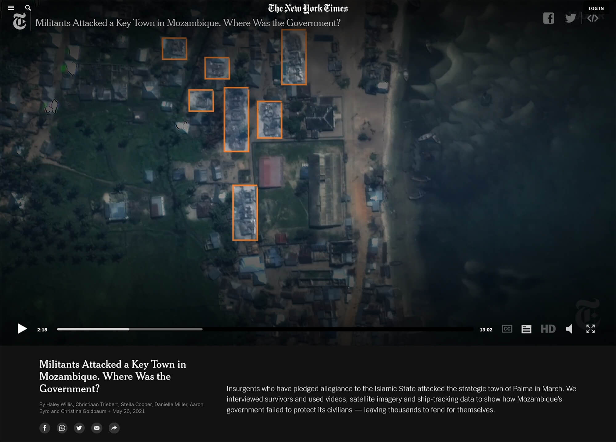 Screen grab of video from New York Times: Militants Attacked a Key Town in Mozambique. Where Was the Government?